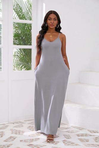 Image of vunahzma Womens Casual Fashion Sleeveless Plus Size Loose Long Sexy Maxi Dress with Pockets