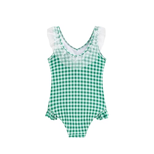 LIZENS Girls One Piece Swimwear Cute Lace Ruffle Checkered Bathing Suit for Kids2