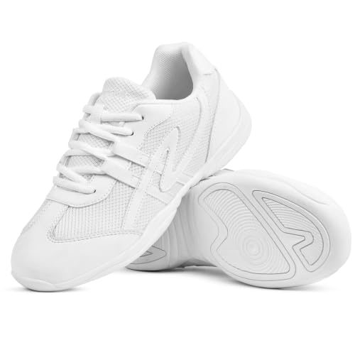 Image of Cheer Shoes for Youth Girls White Cheerleading Athletic Dance Shoes Tennis Sneakers for Competition Sport Training