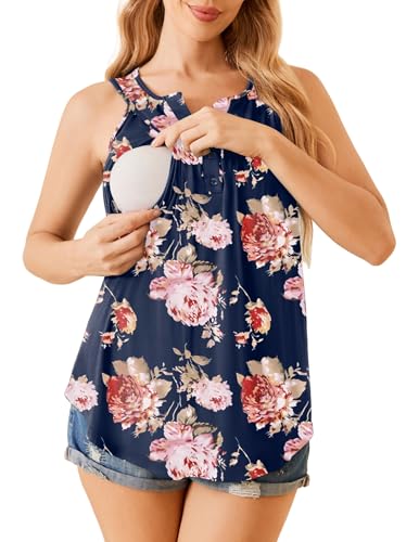 Image of Ekouaer Women's Maternity Nursing Tank Tops Sleeveless Breastfeeding Shirts Double Layer Summer Pregnancy Clothes