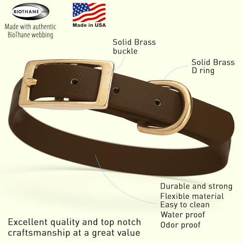 Image of Viper Biothane Heavy Duty Waterproof Dog Collar Strong Coated Nylon Webbing w /Solid Brass Hardware Odor-Proof Easy to Clean High Performance Fits Small Medium or Large Dogs, Dark Chocolate Brown