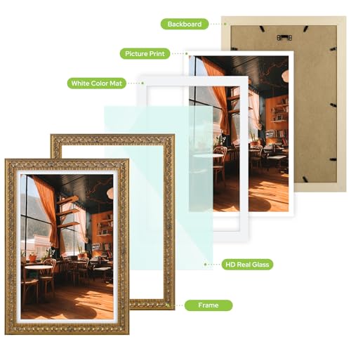 Image of Golden State Art, 12X18 Ornate Finish Photo Frame With White Mat for 11X17 Picture & Real Glass, Color: Bronze