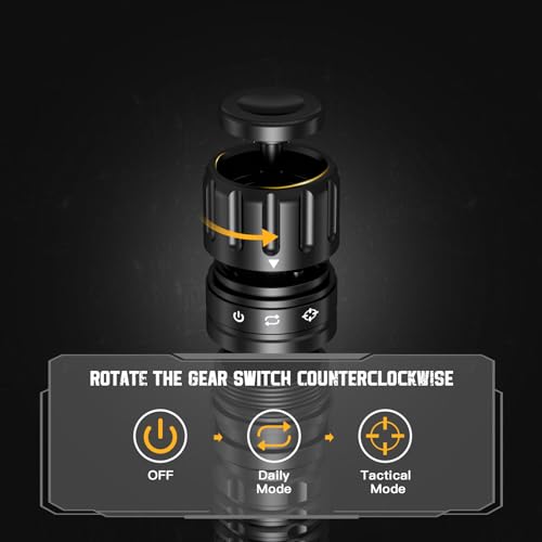 Wurkkos LED Tactical Flashlight Rechargeable - TD03 Flashlight Extremely Bright 1800 Lumens 353M Largest Range Rear Rotary Switch One Key Flash IP68 - Flashlight for Outdoor Indoor Activities