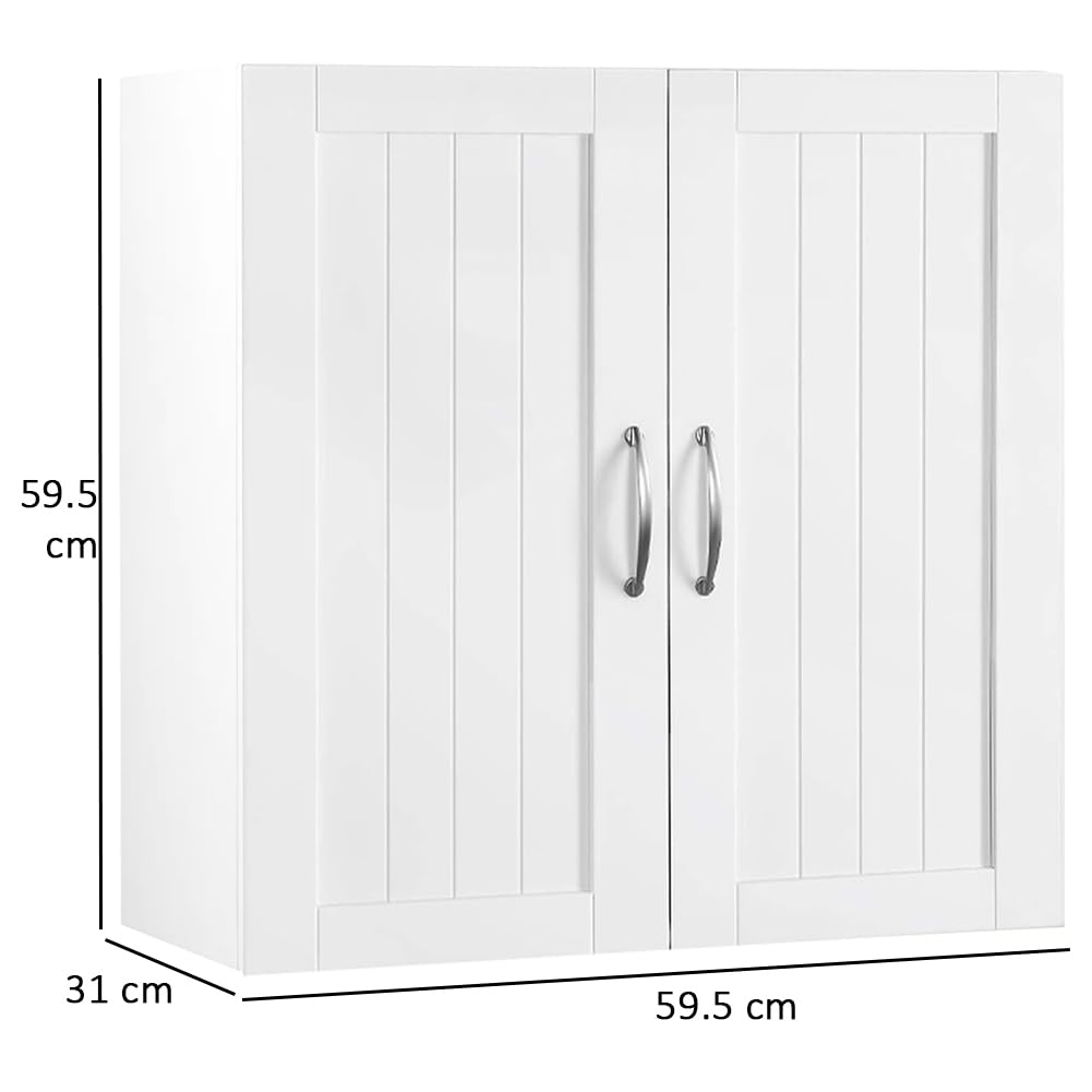 Shally Dogan Pensile da Bagno a Parete, Armadio Sospeso da Cucina in Legno con Due Ante e 1 Ripiano Regolabile, Armadietto a Muro Rigato Spazioso e Resistente, Dimensioni 59.5 x 31 x 59.5 cm