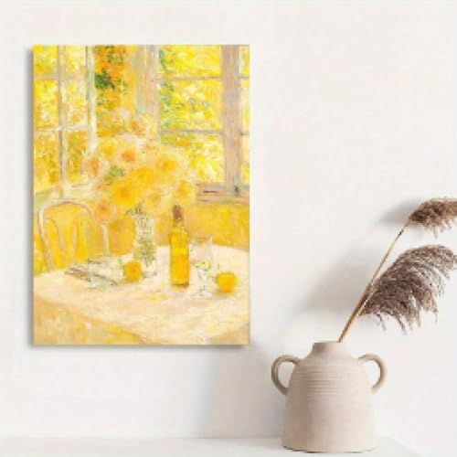Impression sur toile de qualité supérieure fleur jaune décoration avec cadre inséré