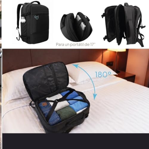 Mochila viaje cabina 40L negra con neceser y bolsa para zapatos 7