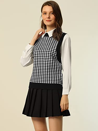 Allegra K Women's Round Neck Vest Sleeveless Houndstooth Plaid Knitted Sweater4