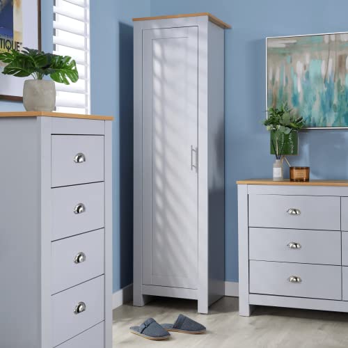 Home Source Bedroom Furniture, 1 Door Slim Wardrobe, Oak Effect Top, Grey - Image 5