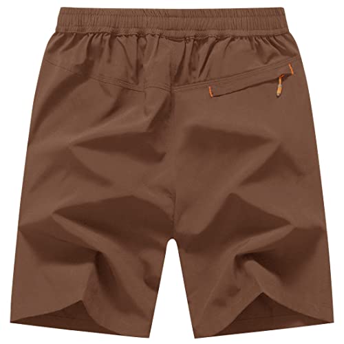 Tbmpoy Men's Hiking Running Shorts With Pockets Athletic Outdoor Sports Gym Running Short Zipper Pockets Brown M #TOP1
