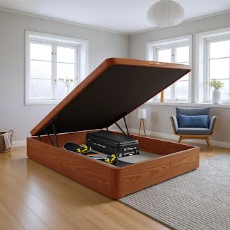 PIKOLIN Canapé Abatible de Madera con Gran Capacidad | Montaje y Retirada Usado Incluido | Esquinas Delanteras Redondeadas | 135x200 | Color Cerezo | 32 cm Altura | AIRBOX