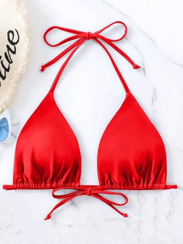 Image of Women's Triangle Halter Solid Bikini Top String Bathing Suit Tops