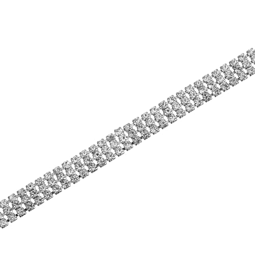sourcing map 1 Yard 3 Reihen 3mm Strass Kette 9mm Bling Kristall Schließen Klaue Kette Trimmen für Heimwerker Schmuck Kleidung Taschen Schuhe Dekoration (Silber)