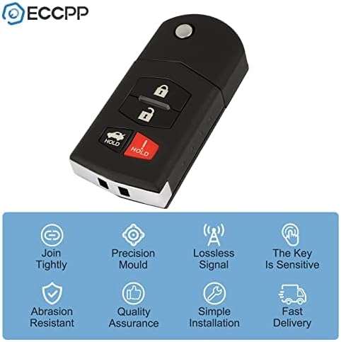ECCPP Replacement fit for 4 Buttons Uncut 315 MHz Keyless Entry Remote Flip Car Key Fob 05-13 Mazda 3 5 6 CX-7 MX-5 Miata 4238A-41525 (2x)