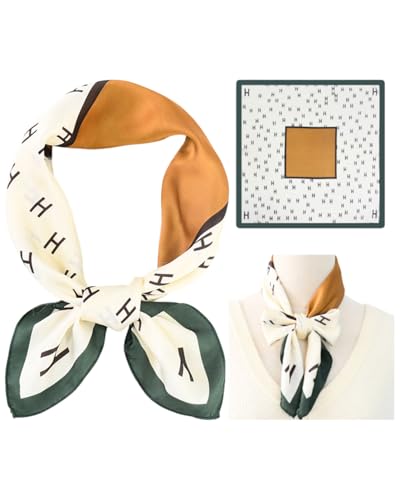 HUVZOR Lenço cabeça mulher de cetim - 70 x 70 cm bandana mulher, lenço quadrado de mulher com borda verde e letra H para chapéus, pescoço, cabeça, cachecol