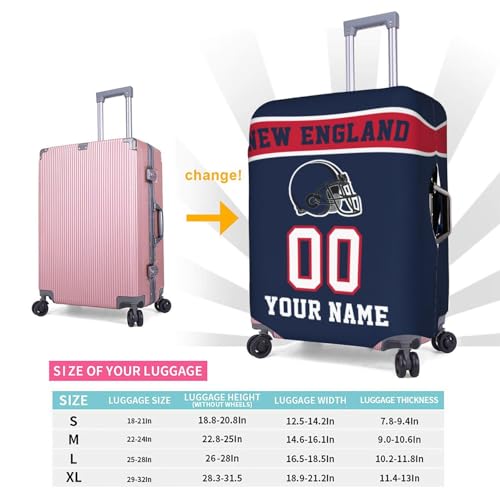 Image of Custom New England Luggage Cover Personalized Football Style Suitcase Cover with Name Number Customized Washable Elastic Sports Travel Suitcase Protector for Business Vacation Gifts