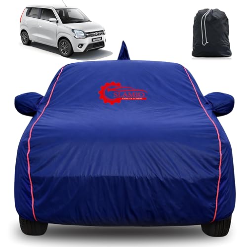 Image of 100% Waterproof Car Cover for Maruti Suzuki WagonR 2010-2018 | All-Weather, Dustproof & UV Protection | Heavy-Duty 3-Layer Fabric | Custom Fit with Mirror & Antenna Pocket | Navy Blue