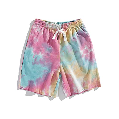 Mens Casual Drawstring Tie Dye Summer Shorts Workout Sweat Running Beach Shorts for Men