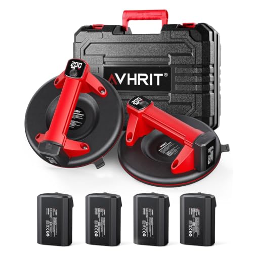 Avhrit Electric Suction Cups for Glass, 8' Heavy Duty Vacuum Suction Cup with 4 x 2000mAh Batteries, LCD Display, 440 LBS/200 KG Max. Load, Cordless Vacuum Lifter (Light Red)