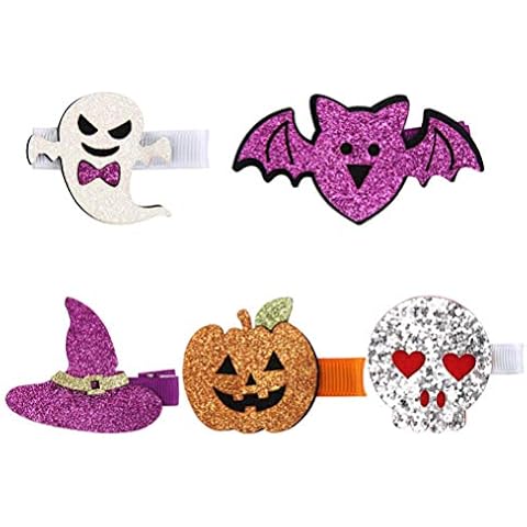 Minkissy 5Pcs Kind Halloween Haarspange Glitzer Geist Kürbis Fledermaus Haarspangen Boutique Haarspangen Haarschmuck für Jugendliche Mädchen Baby Kleinkinder Cover