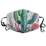Adults Warm Protective Masks Fashion Scarf Anti Dust Windproof Mouth Cover, Exotic Natural Vintage Bouquet in Boho Style Cactus Succulent Flowers Twigs Mouth Decoration for Sports Travel Hiking