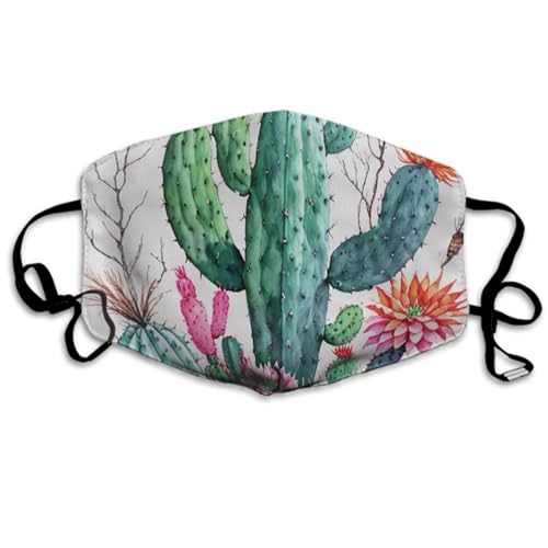 Adults Warm Protective Masks Fashion Scarf Anti Dust Windproof Mouth Cover, Exotic Natural Vintage Bouquet in Boho Style Cactus Succulent Flowers Twigs Mouth Decoration for Sports Travel Hiking