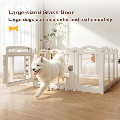 Image of Foldable Clear Acrylic Dog Playpen with Door, 23.6 inch Acrylic Puppy Playpen, Easy Assemble Indoor Pet Fence with White Frame, Clear Dog Playpen for Puppies & Animal (White, 23.6'H, 18 Panels + 1 Door)