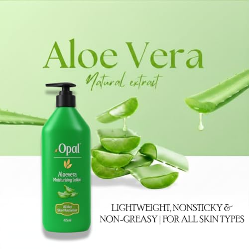 Image of Opal Aloe Vera Moisturising Lotion 475ml | Lightweight Non-Greasy Body & Face Moisturizer | Summer Deep Moisturize & Hydration for Dry Skin | Herbal Nourishing Skin Care for Men & Women| All Skin Types