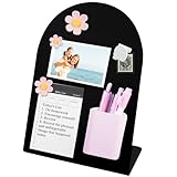 Gachiwar Magnettafel Memoboard, Kaltgewalzter Stahl, Gro&szlig;, 20 X 10 X 28cm, Magnettafel Schwarz Mit 3 Blumen-Magnetpflaster + 1 Stifthalter + 1 Magnetclip + 50 Haftnotizen (Zuf&auml;llig) (Schwarz)