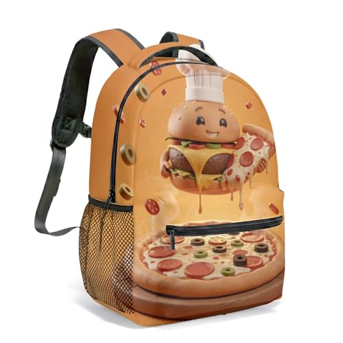 Mochila empilhada com estampa de pizza de 40,6 cm, bolsa divertida com estampa vibrante 360 em toda a extensão, estilo desenho animado, pacote de viagem, 02, Large, Moderno