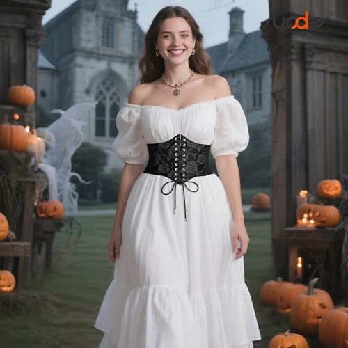 SUOSDEY Lace Floral Corset Belt for Women Wide Elastic Waist Lace-up Renaissance Pirate Stretch Cinch Belts3