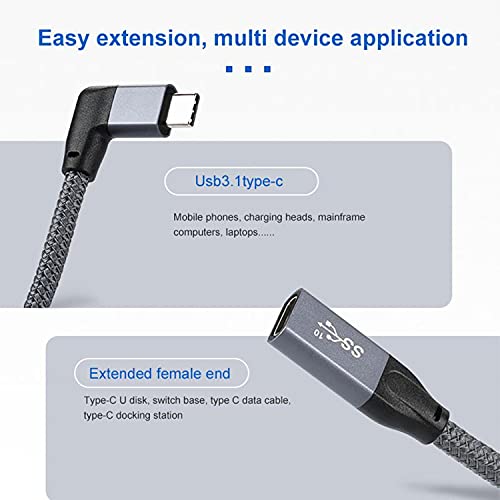 Cabo de extensão USB C, Cabo de extensão curto USB tipo C, adaptador USB 3.1 Gen 2, cabo extensor de