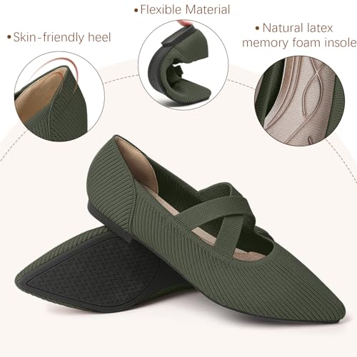 Image of TINGRISE Womens Mary Jane Flats Knit Ballet Flats for Women Pointed Toe Dressy Comfortable Slip-On Flats Shoes for Work Casual