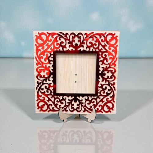 Image of Square Photo Frame 23 x 23 cm Wooden Decorative Picture Frame with Floral Laser Cut Border, Clear Acrylic Front, Wall & Tabletop Photo Frame for Home Decor, Birthday, Anniversary & Baby Photo Gift