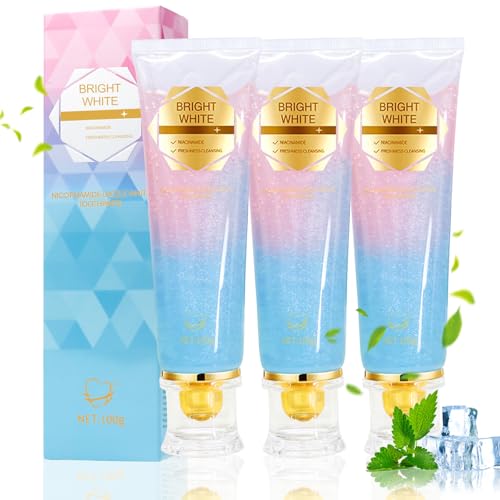 Toivize 3 Pezzi Dentifricio alla Niacinamide Sbiancante, Whitening Toothpaste Naturale, Elimina Macchie di Caffè e Tè, Protegge le Gengive e Rinfresca l'Alito, 100g per Tubo