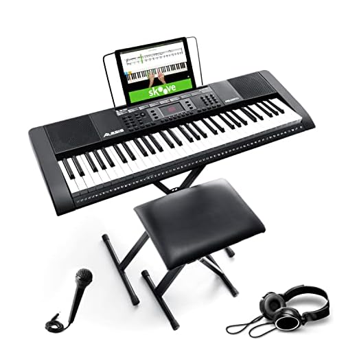 Alesis Melody 61 Key Keyboard Piano for Beginners with Speakers, Stand, Bench, Headphones, Microphone, Sheet Music Stand, 300 Sounds and Music Lessons