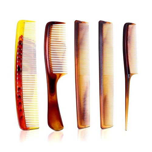 Image of NFI essentials Pack of 5 Styling & Grooming Combs for Men & Women Tail Comb, Handle Comb, Fine Tooth Comb, Cutting Comb & Pocket Comb Smooth Finish for All Hair Types