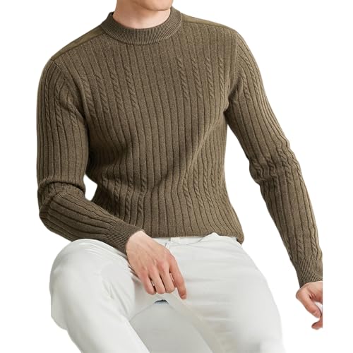 Men's Pullover Fashion Thick Sweater Crew Neck Wool Sweater Loose Fit Knit Long Sleeve Sweater with Suede Patchwork3