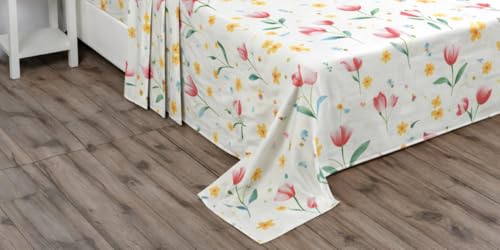 Image of BSB HOME Double Bedsheet 144 TC Microfiber with 2 Pillow Covers | Smooth, Lightweight & Quick-Dry Bed Sheet Set | Comfortable Bedding for Home, Guest Room & Daily Use - Tulip Pastel