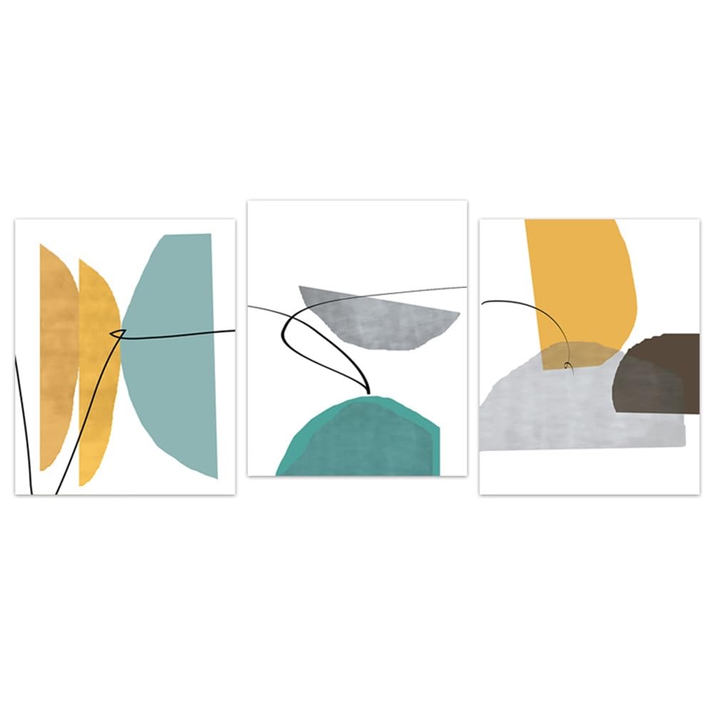SOBMQ Poster-Abstract Poster Prints Modern Blue and Yellow Art Canvas Painting Geometric Wall Art Living Office Room Wall Pictures Decoration Artwork-60 * 70cm-3PCS (No Frame)