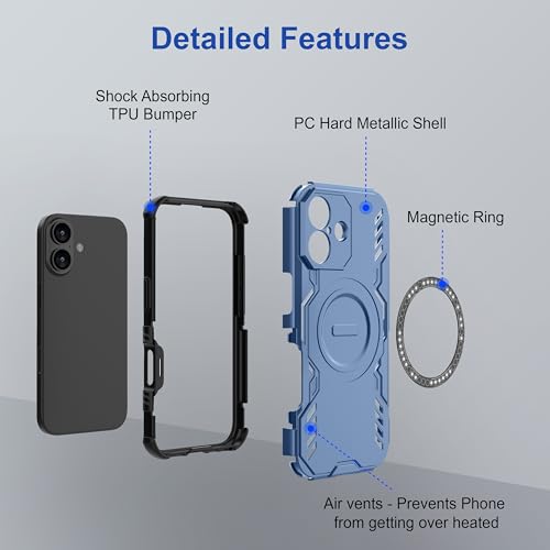 Image of amazon basics Back Case Cover for iPhone 17 | Magnetic Case with Built-in Metal Ring | Supports Mag-Safe Charger, Wallet & Car Mount | Shockproof Hybrid PC + TPU | Blue