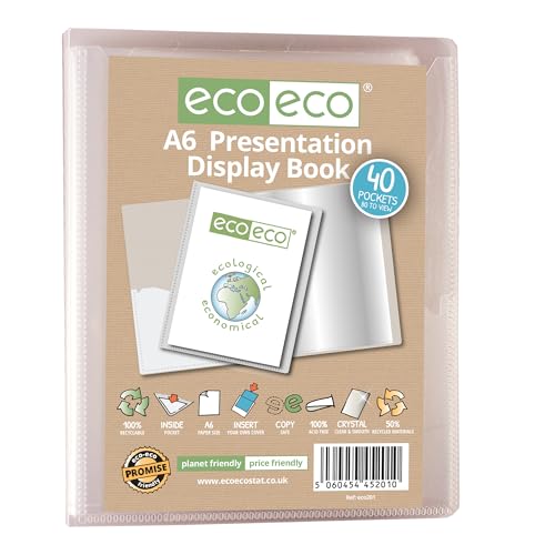 eco-eco A6 Size 50 Percent Recycled 40 Pocket Clear Presentation Display Book, Storage Case Portfolio Art Folder with Plastic Sleeves, Pack of 6 Folders, eco201x6 - Image 2