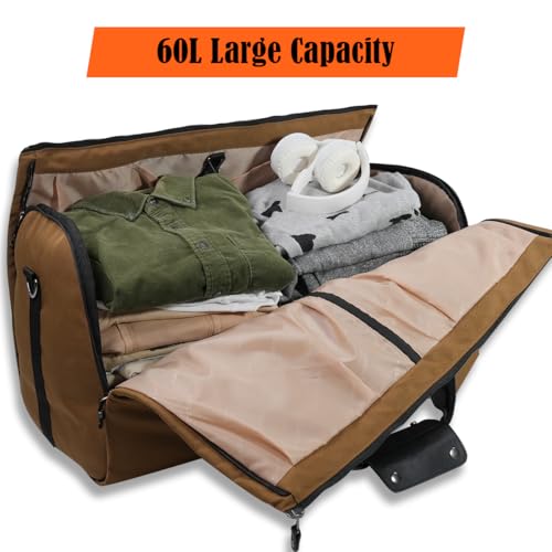 Image of WELKINLAND 2-Suit Garment Duffle Bags for Travel Men, 60L-Large Carry on Garment Duffel Bag, Convertible Garment Duffel Bag w /Shoe Compartment, Foldable Garment Bags for Hanging Clothes Travel