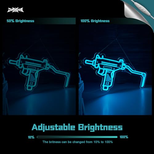 Image of Gun Neon Sign UZI Sign for Wall Decor Large Size(23.4x11.2 Inch) Smart plug timer compatible USB Powered Man Cave Bedroom Decor