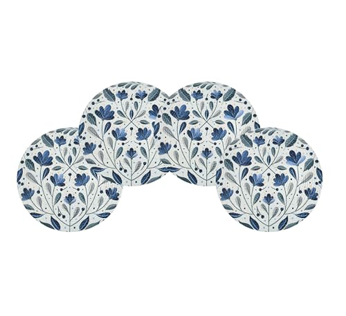 Image of LaVichitra Cotton Table Placemat | Dining Table Mat | Bed Side Table Mat | Cotton Round Shape Placemats | Washable PlaceMat for Shelves & Plant Pots - Pack of 4, Botanical Print