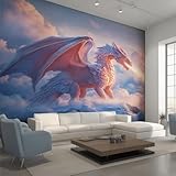 Generisch Fototapete Drache, Vliestapete Fantasy Tier Drache Wandtapete, Tapete 350x256 cm Wohnzimmer Schlafzimmer Wanddekoration, Motivtapete EL&D73