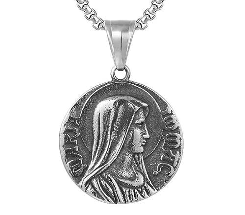 Collana da uomo Vergine Maria Hip Hop Christ Maria, collana con ciondolo testa di Gesù religioso cristiano con catena da 23,6