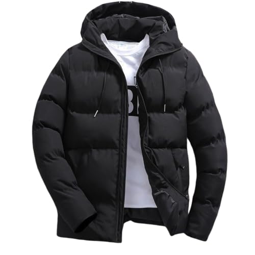 Oanviso Hombres Chaquetas de Abrigo con Capucha Casual Chaqueta de Plumas Corto Abrigo Cremallera de Invierno Manga Larga Down Jacket A Negro L