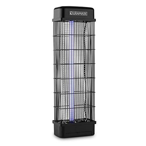 DURAMAXX Mosquito Buster - Lámpara antimosquitos UV, Rejilla Alto Voltaje, Bandeja de Recogida extraíble, Cubierta de plástico, Protección IPX4, Anti-Salpicaduras, Asa, 18 W, 20 x 67 x 12 cm, Negro