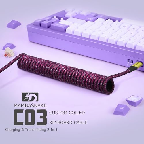 ATTACK SHARK Custom Coiled USB C to A Cable for Gaming Keyboard,Double-Sleeved Starlight Braided Cable with Detachable Metal Aviator 24K Gold Connector 1.7M for Phone/PS4/Android/Xbox-(Ross Red)