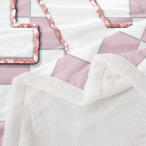Image of Erosebridal Pink Initial R Fuzzy Plush Throw Kawaii Plaid Checkered Fleece Blanket Cute Personalized Monogram Sherpa Blanket for Kids Girls,Fashion Grids Gingham Decor for Bed Couch Queen 90 inchx90 inch